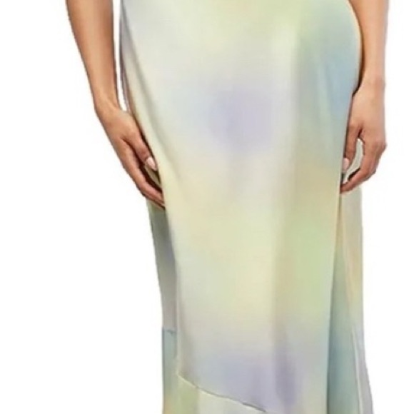 NWT WeWoreWhat Midi Slip Dress in Silky Chartreuse Watercolor - Picture 4 of 10